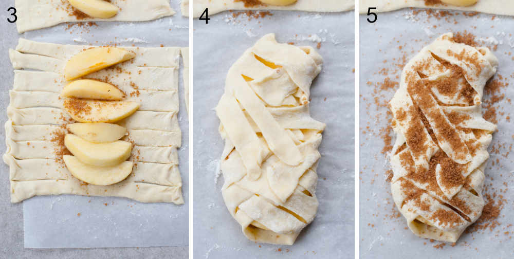 A collage of 3 photos showing preparation steps of mummy pastries.