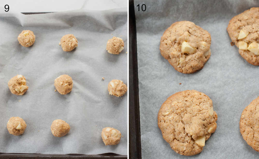 Unbaked apple cinnamon oatmeal cookies on a baking sheet. Cookies on a baking sheet.