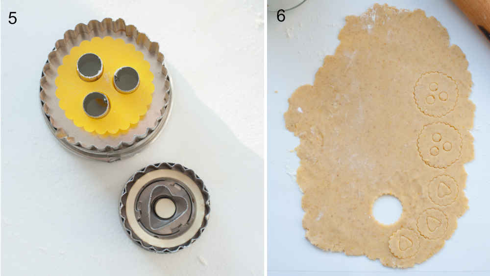Foremki do ciastek Linzer. Rozwałkowane ciasto na ciastka.