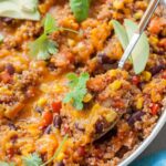 Mexican quinoa in a frying pan.