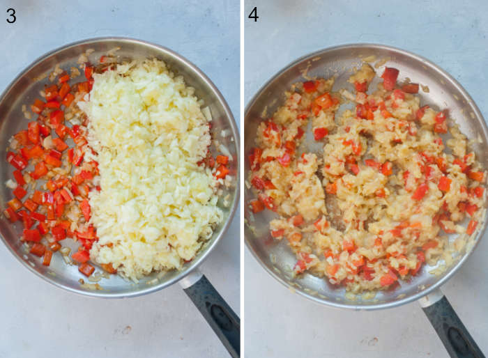 Sauteed vehetables in a pan.