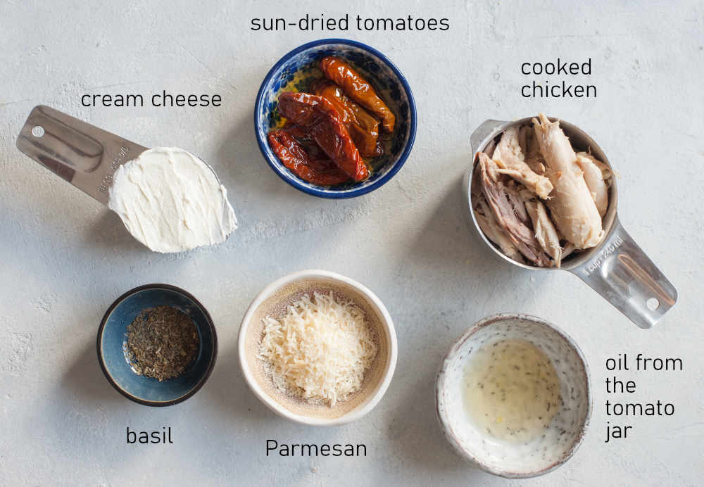 Labeled ingredients for chicken spread.