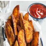 Roasted potato wedges pinnable image.