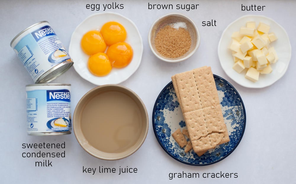 Labeled ingredients for key lime pie.