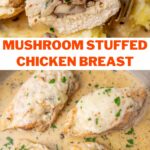 Mushroom-stuffed chicken breast pinnable image.