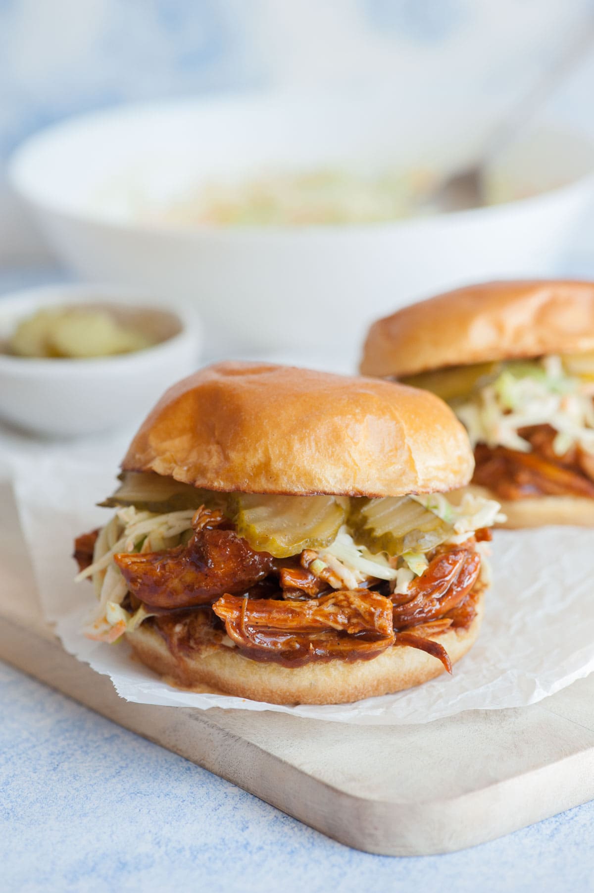 Thick Amount Of Pulled Chicken Between Sesame Buns Stock Photo Download ...