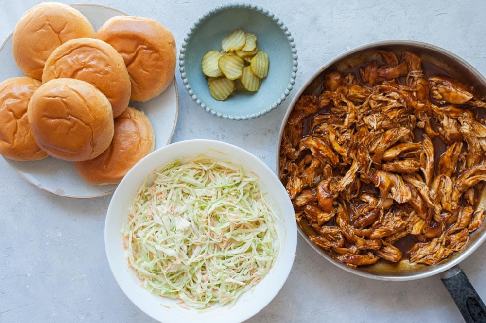 Ingredients for BBQ Pulled Chicken Sandwich.