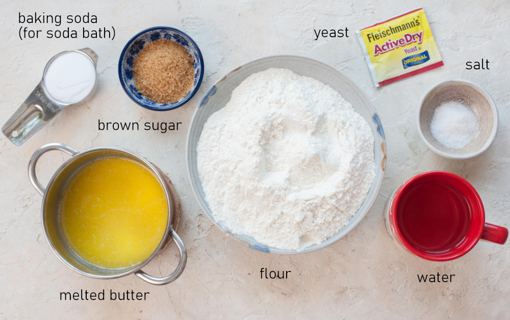 Labeled ingredients for soft pretzel bites.