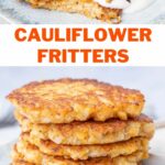 Cauliflower fritters pinnable image.