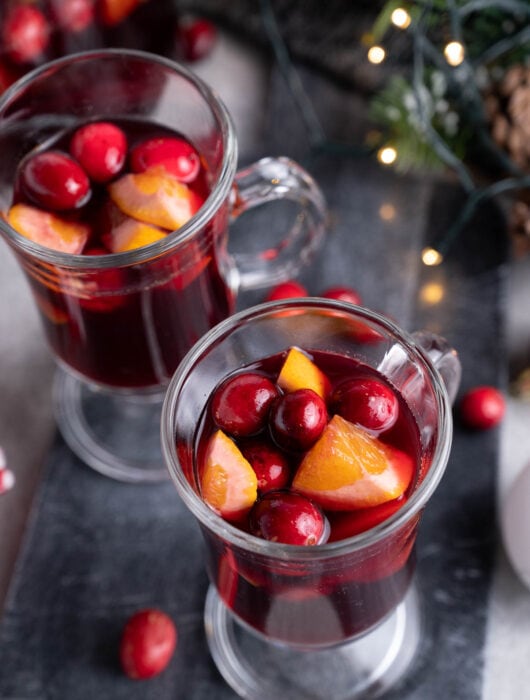 Two glasses with Christmas sangria.