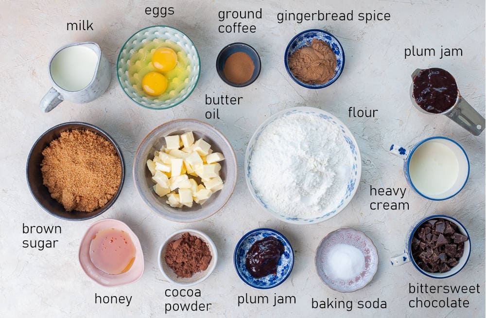 Labeled ingredients for gingerbread loaf.