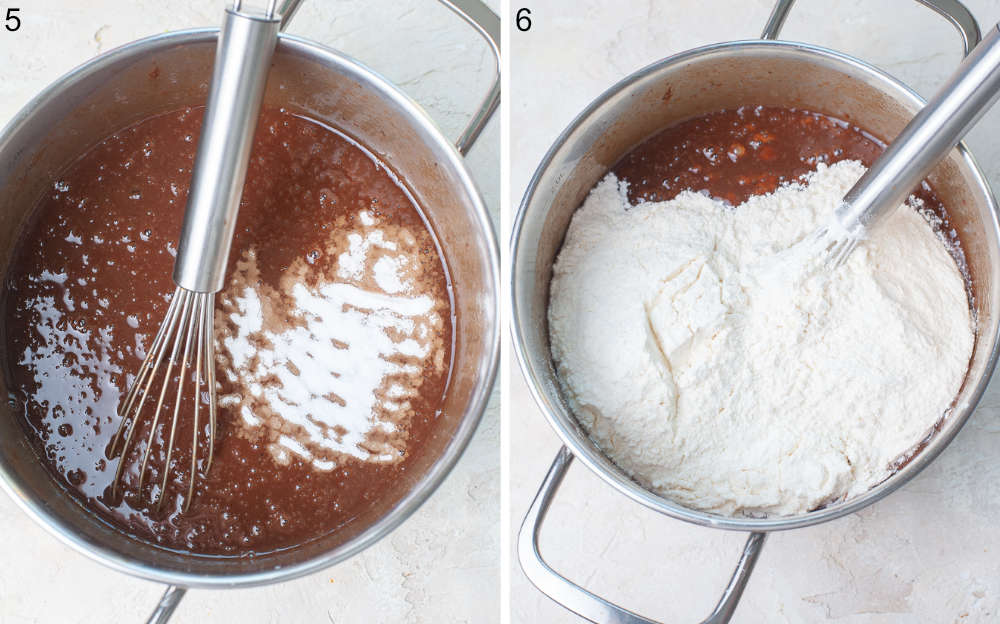 Cake batter and flour in a pot.