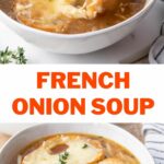 French onion soup pinnable image.