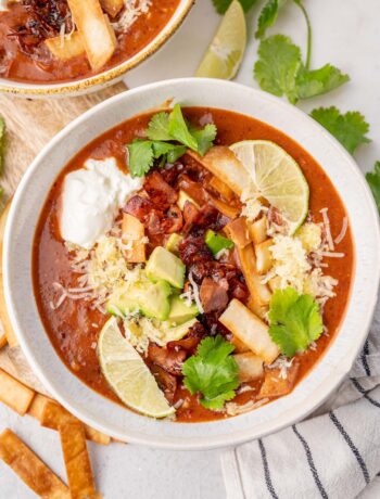 Kidney bean soup in a white bowl.