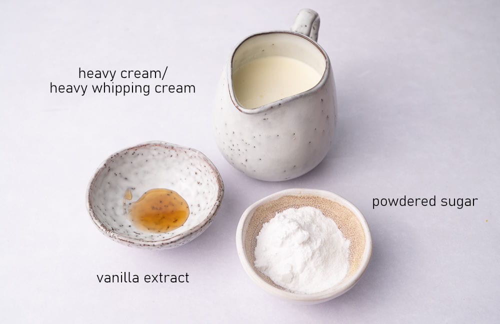 Labeled ingredients for homemade whipped cream.