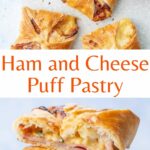 Ham and cheese puff pastry pinnable image.