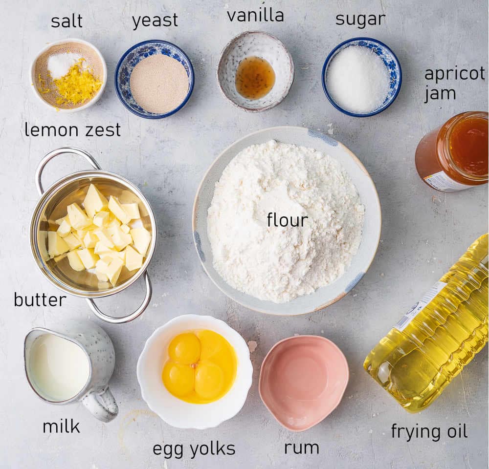 Labeled ingredients for Krapfen donuts.