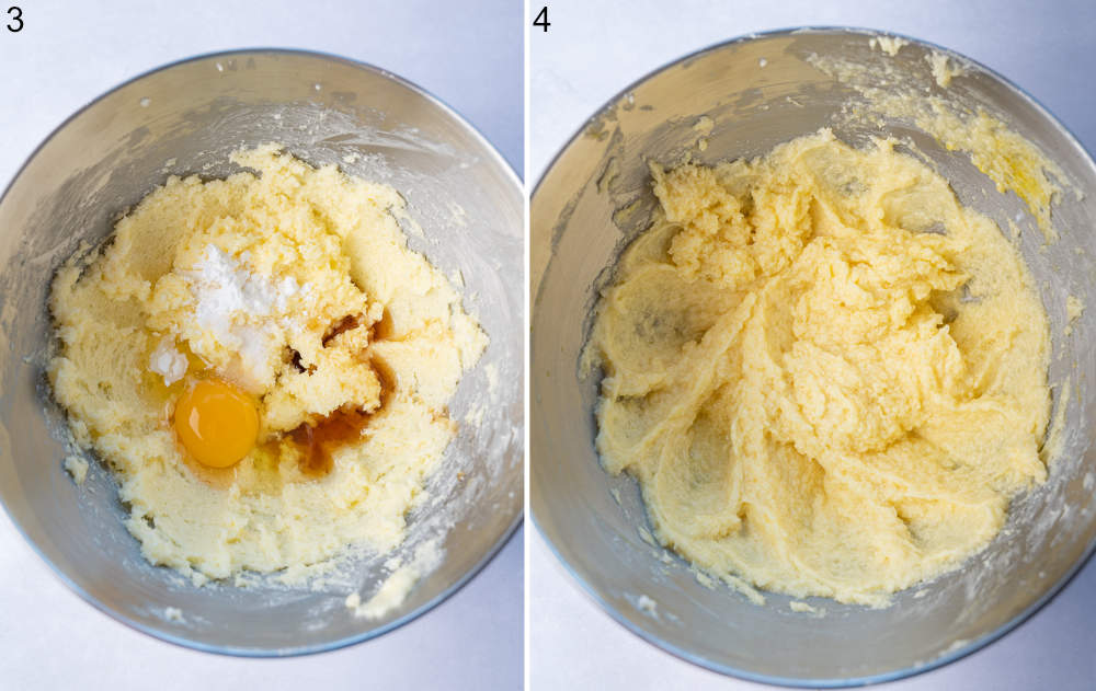 Egg and vanilla in a bowl with sugar batter.