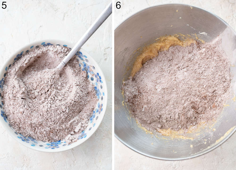 Dry ingredients for cookies in a bowl.