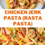 Chicken jerk pasta pinnable image.