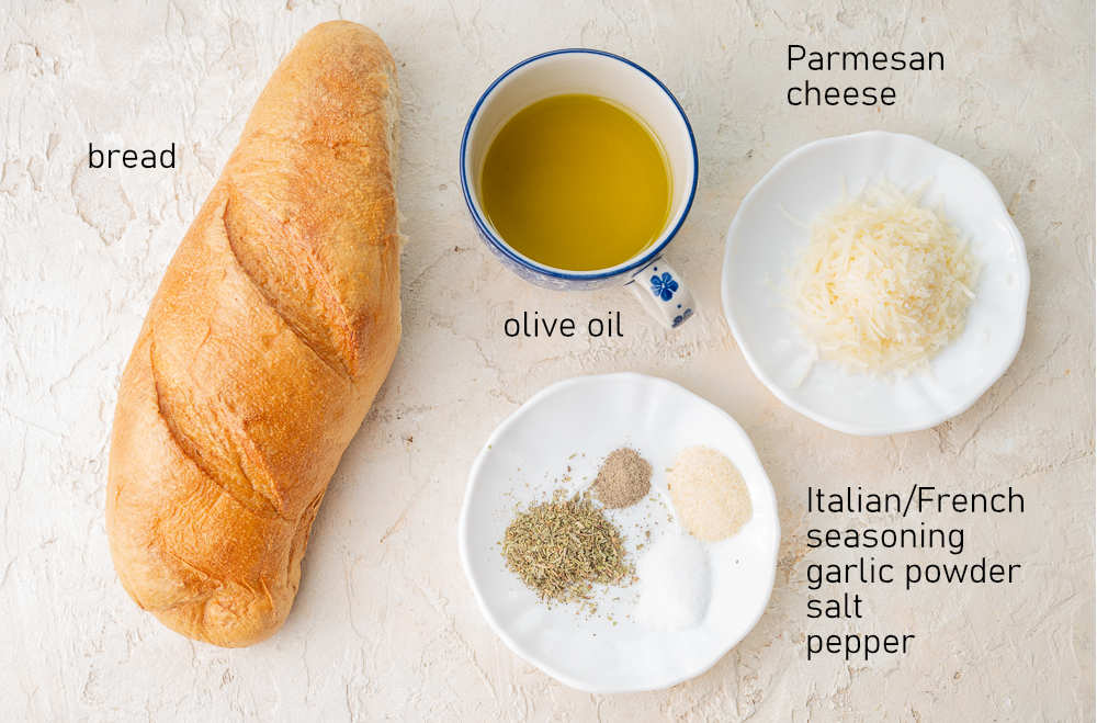 Labeled ingredients for homemade croutons.