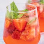 Strawberry basil cocktail pinnable image.