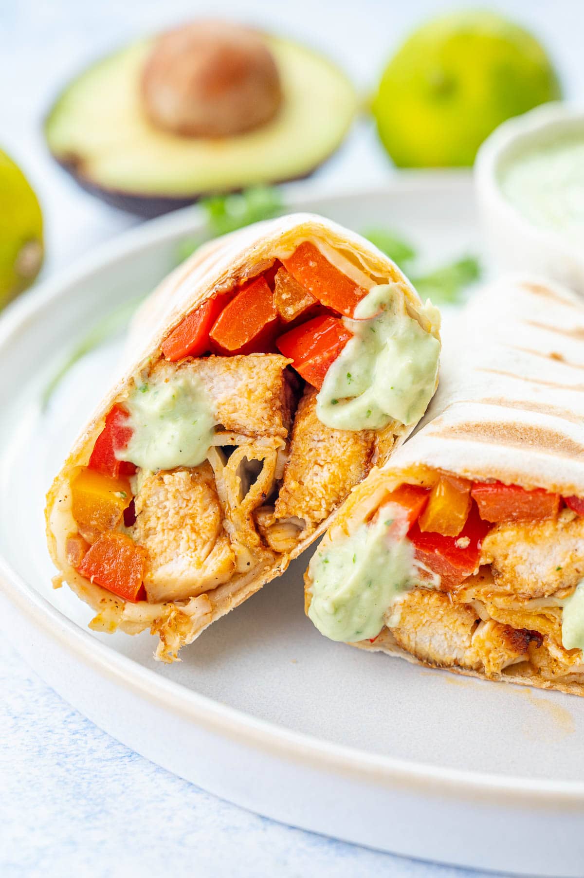 A close-up picture of chicken Fajita wraps.