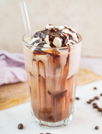 Iced mocha in a glass.