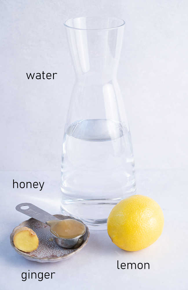 Labeled ingredients for lemon ginger water.