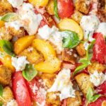 Summer panzanella salad pinnable image.