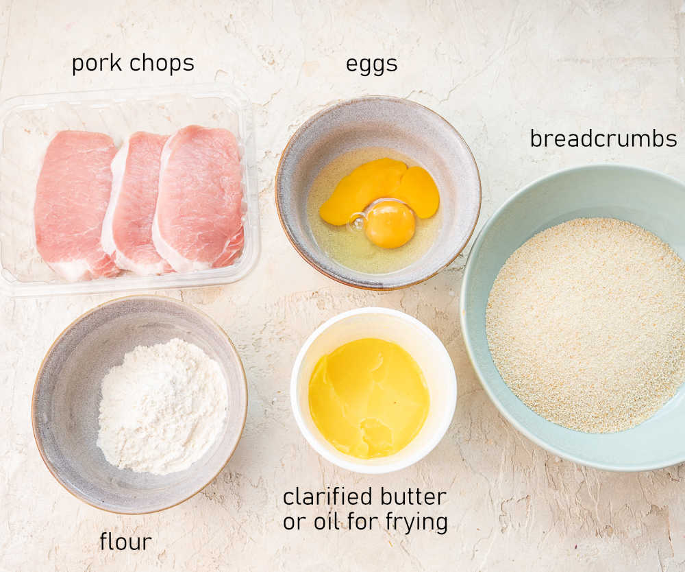 Labeled ingredients for pork Schnitzel.
