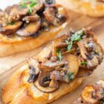 Mushroom bruschetta pinnable image.