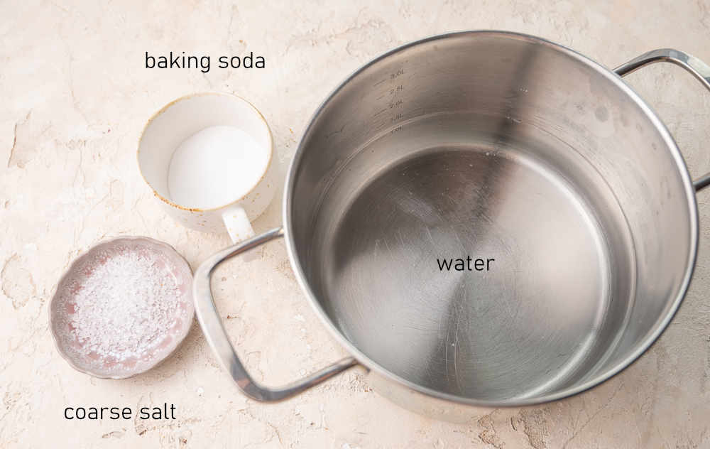 Labeled ingredients for soda bath.