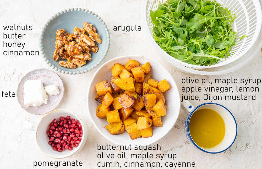 Labeled ingredients for Butternut Squash Salad.