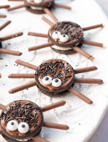 Oreo spiders on a white plate.