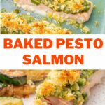 Baked pesto salmon pinnable image.