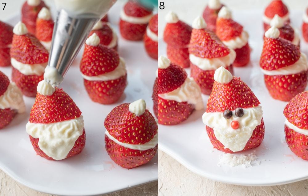 Santa strawberry on a white plate.