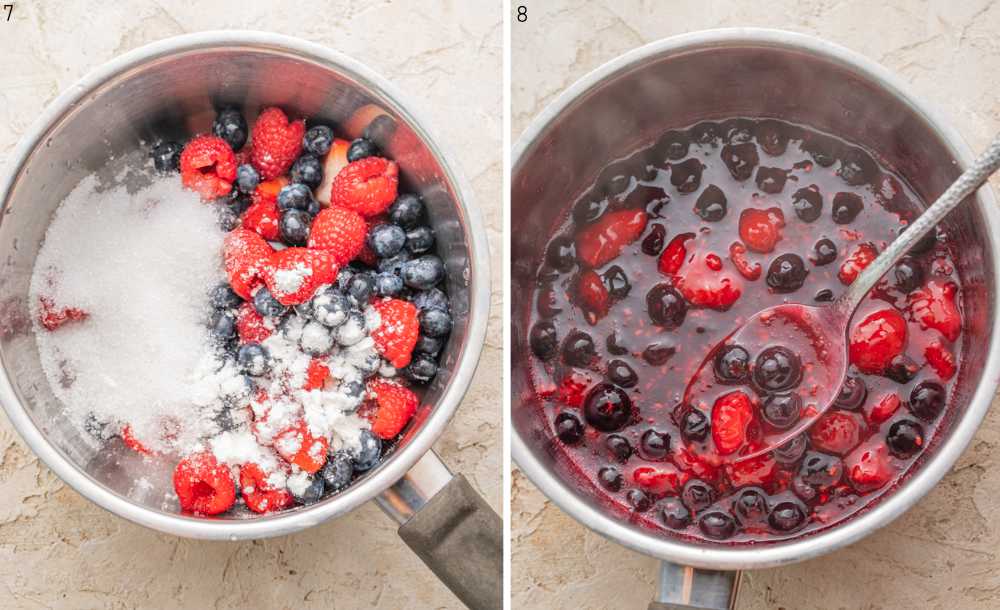 Berry compote in a pot.