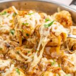 French onion meatballs in a pan.