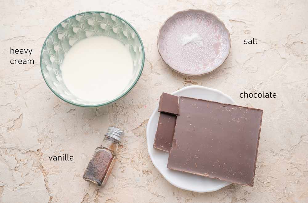 Labeled ingredients for chocolate ganache.