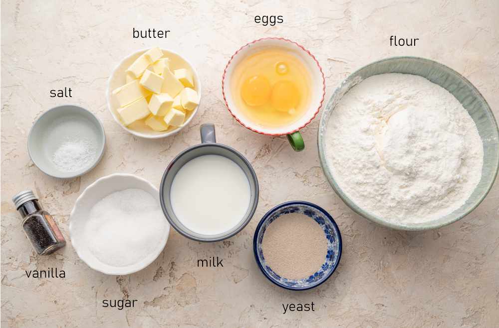 Labeled ingredients for doughnut dough.