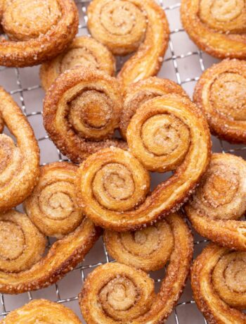 Palmiers cookies on a cooling rack.