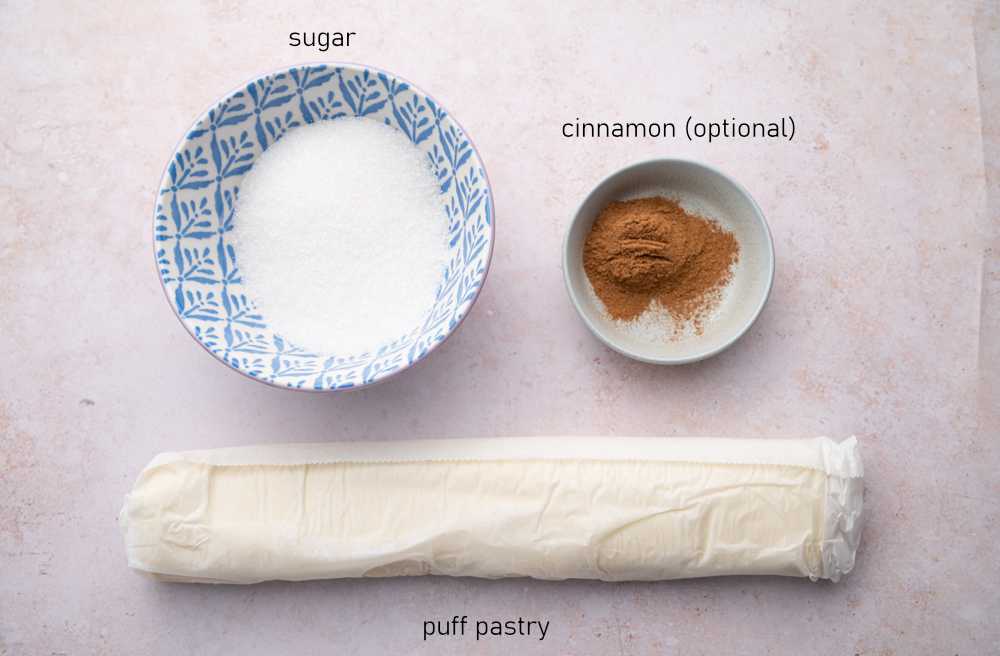 Labeled ingredients for palmiers cookies.