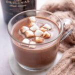 Baileys hot chocolate in a glass.