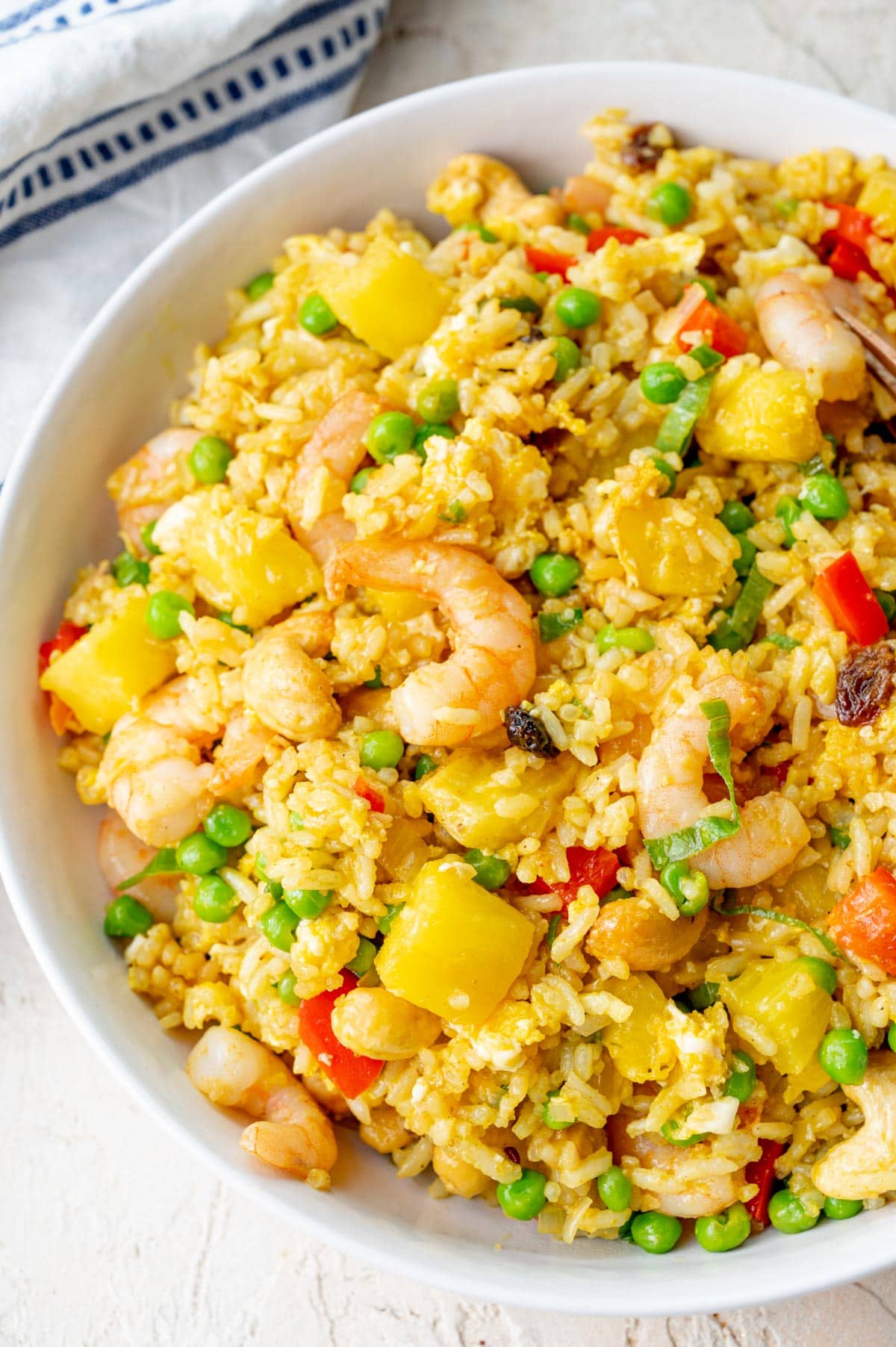 Pineapple Fried Rice in a white bowl.