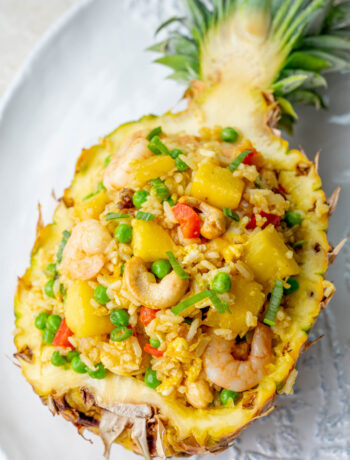 Pineapple Fried Rice in a pineapple bowl.