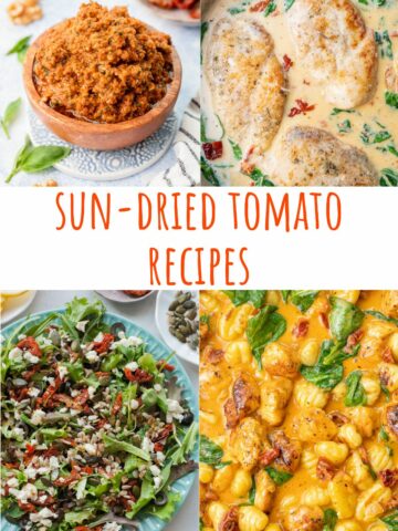 Sun-dried tomato recipes pinnable image.