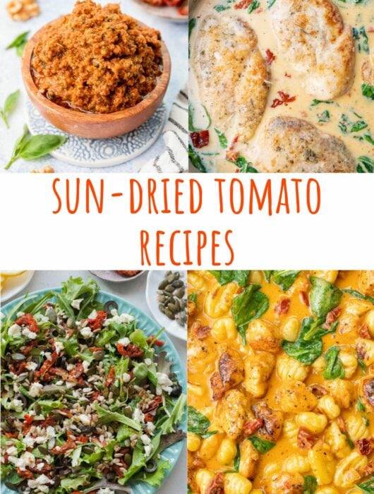 Sun-dried tomato recipes pinnable image.