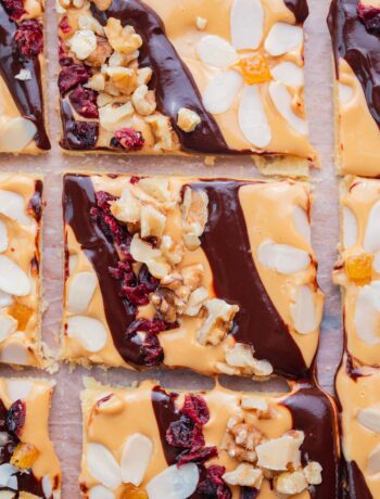 Mazurek Polish Easter tart cut into squares.