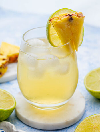 Pineapple vodka drink in a glass.